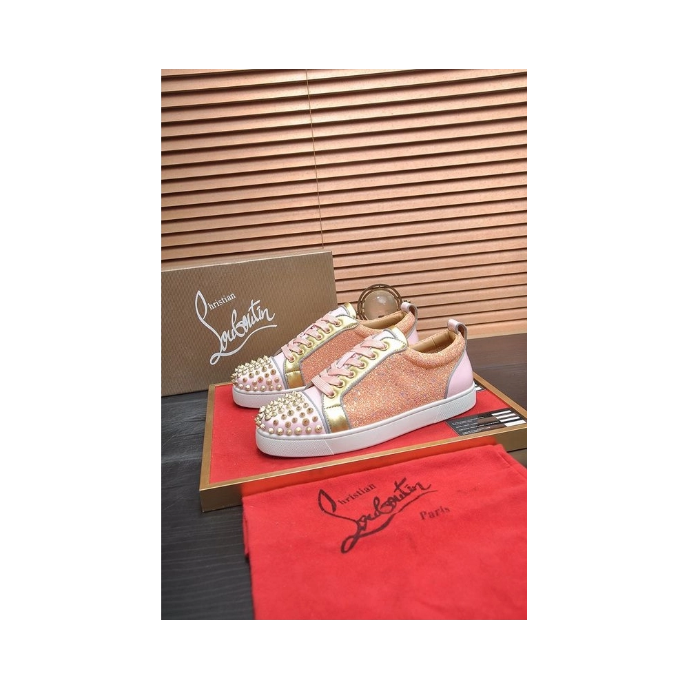Fake Christian Louboutin Louis Junior Spikes Men Low-top Sneakers Pink, Replica Christian Louboutin Shoes