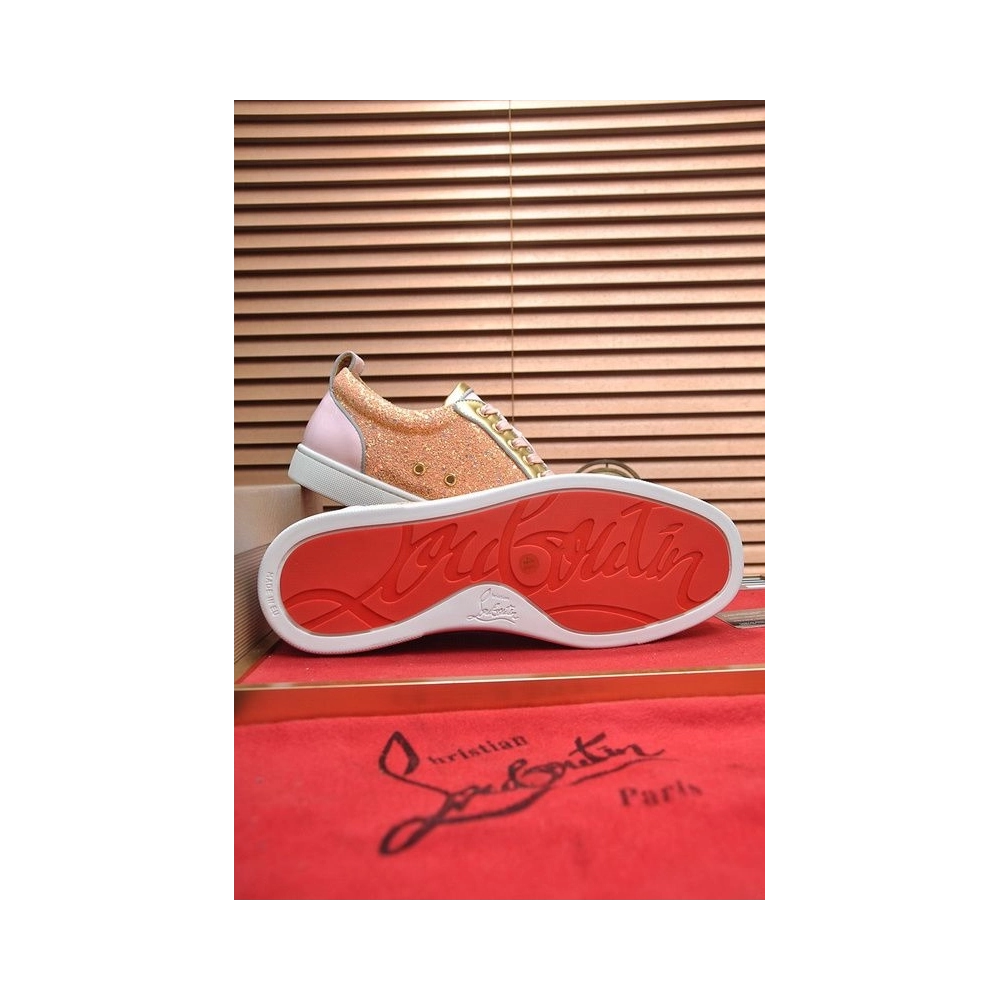 Fake Christian Louboutin Louis Junior Spikes Men Low-top Sneakers Pink, Replica Christian Louboutin Shoes