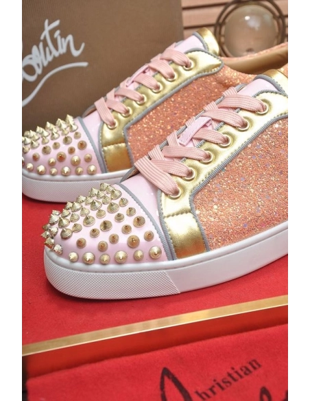 Fake Christian Louboutin Louis Junior Spikes Men Low-top Sneakers Pink, Replica Christian Louboutin Shoes