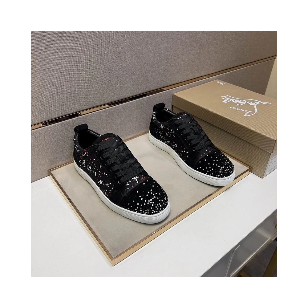 Cheap Christian Louboutin Louis Junior Sneakers Low-top Srass Embossed Veau Velours Black