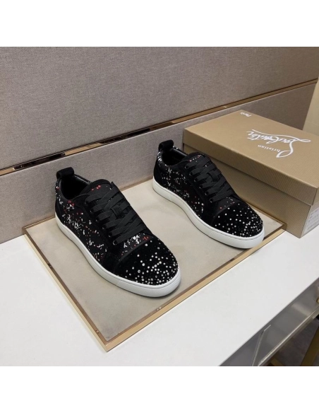 Cheap Christian Louboutin Louis Junior Sneakers Low-top Srass Embossed Veau Velours Black