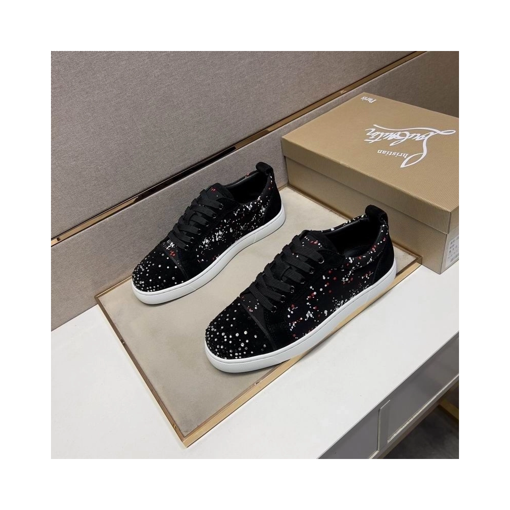 Cheap Christian Louboutin Louis Junior Sneakers Low-top Srass Embossed Veau Velours Black