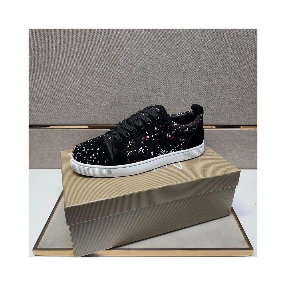 Cheap Christian Louboutin Louis Junior Sneakers Low-top Srass Embossed Veau Velours Black