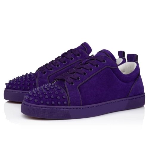 Discount Christian Louboutin Louis Junior Spikes Sneakers Veau Velours And Spikes Jacaranda Sale Online