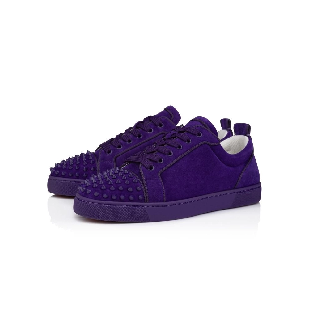 Discount Christian Louboutin Louis Junior Spikes Sneakers Veau Velours And Spikes Jacaranda Sale Online