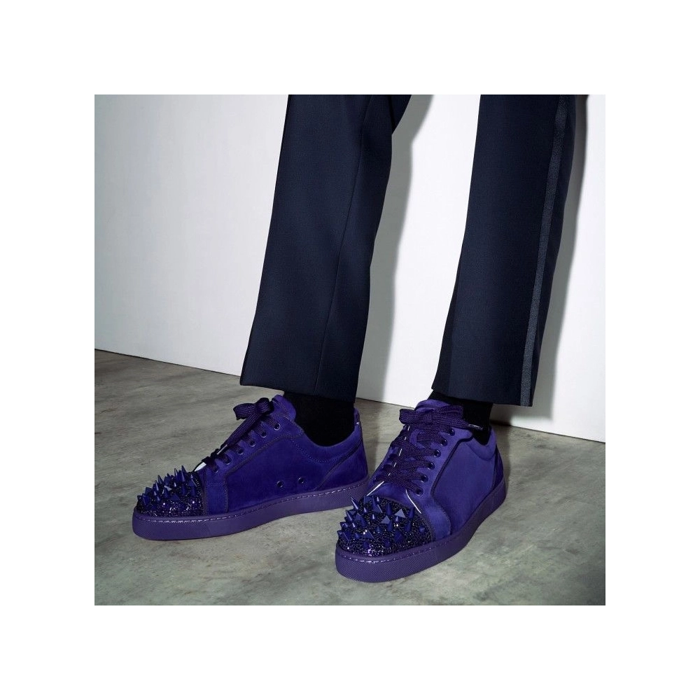 Fake Christian Louboutin Louis Junior P Pik Pik Strass Sneakers Nappa Leather Jacaranda, Knockoff CL Shoes