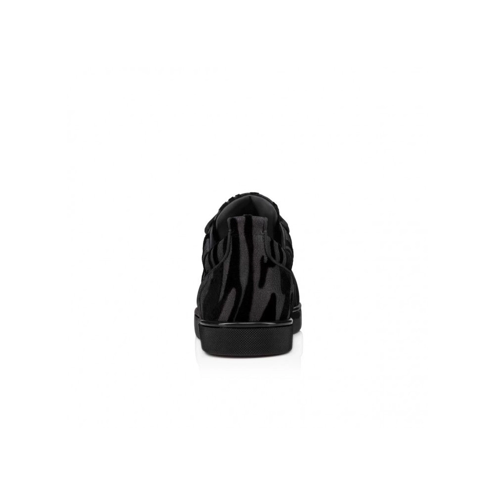 Fake Christian Louboutin Louis Junior Sneakers Velvet Quagga Black, eplica Christian Louboutin Shoes