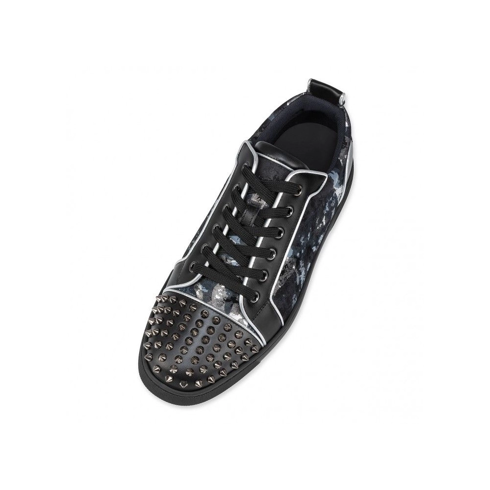 Replica Christian Louboutin Louis Junior Spikes Sneakers Calf Leather Black, Knockoff Christian Louboutin Shoes