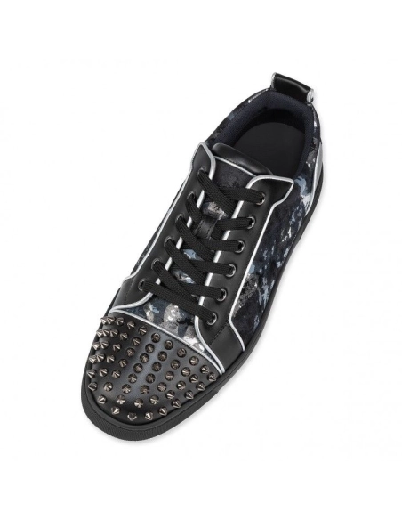 Replica Christian Louboutin Louis Junior Spikes Sneakers Calf Leather Black, Knockoff Christian Louboutin Shoes