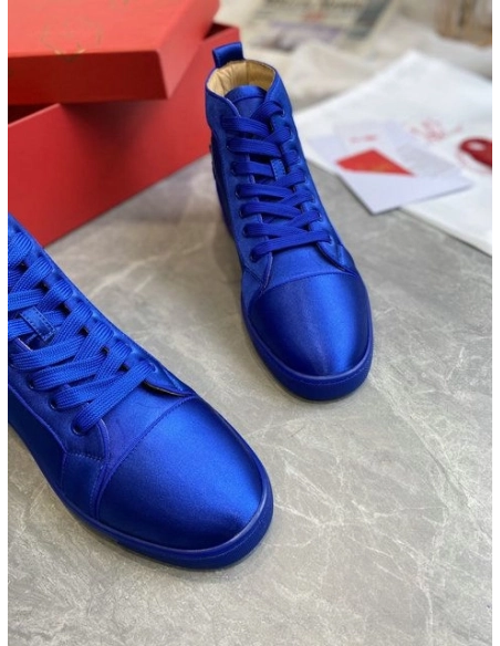Discount Christian Louboutin Louis Orlato High-top Sneaker Crepe Satin Blue Outlet Online