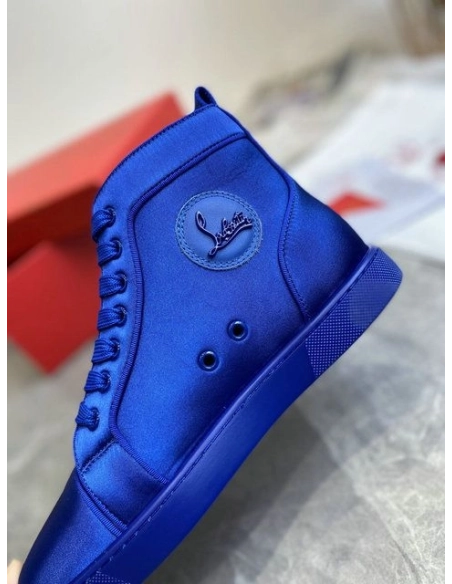 Discount Christian Louboutin Louis Orlato High-top Sneaker Crepe Satin Blue Outlet Online