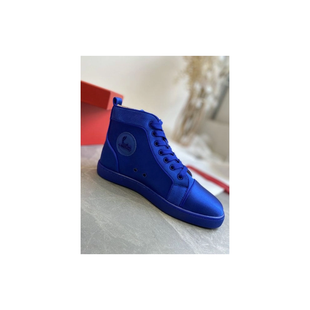 Discount Christian Louboutin Louis Orlato High-top Sneaker Crepe Satin Blue Outlet Online