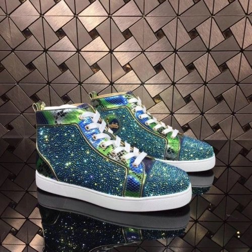 Christian Louboutin Louis Strass High-Top Sneakers Python Leather Blue Green Outlet Sale