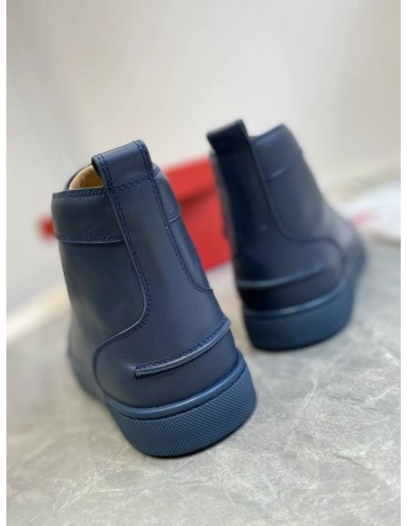 Cheap Christian Louboutin Louis High-Top Sneakers Calfskin Navy Blue Sale Online