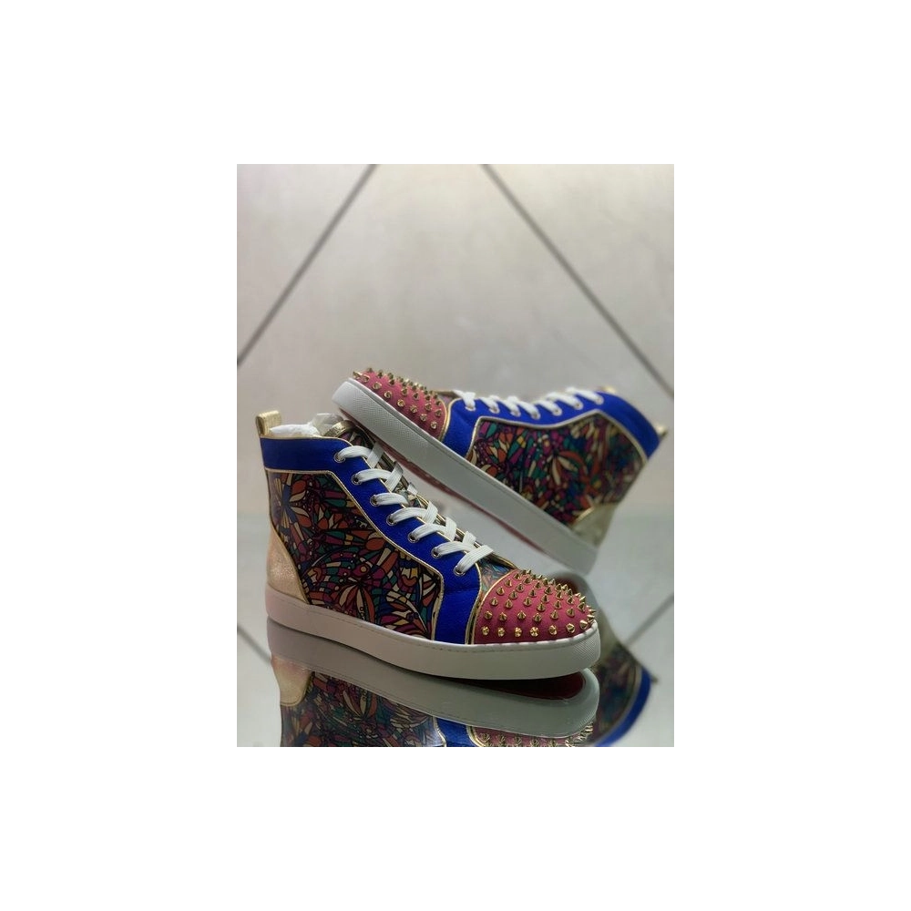 Fake Christian Louboutin Louis Spikes Orlato High-top Sneakers Suede Multicolor
