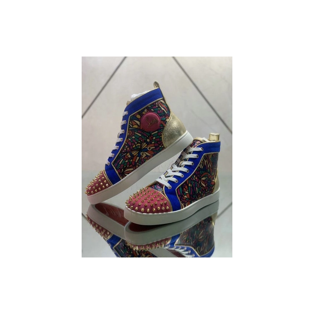 Fake Christian Louboutin Louis Spikes Orlato High-top Sneakers Suede Multicolor