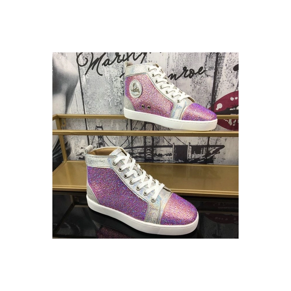 Fake Christian Louboutin Louis Strass Flat High-top Men Sneakers Rhinestone Embellishments Multi