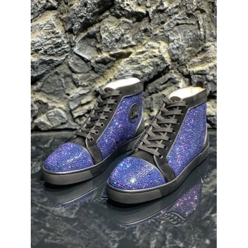 Discount Christian Louboutin Louis Strass High-top Sneakers Suede Black Blue Outlet Online