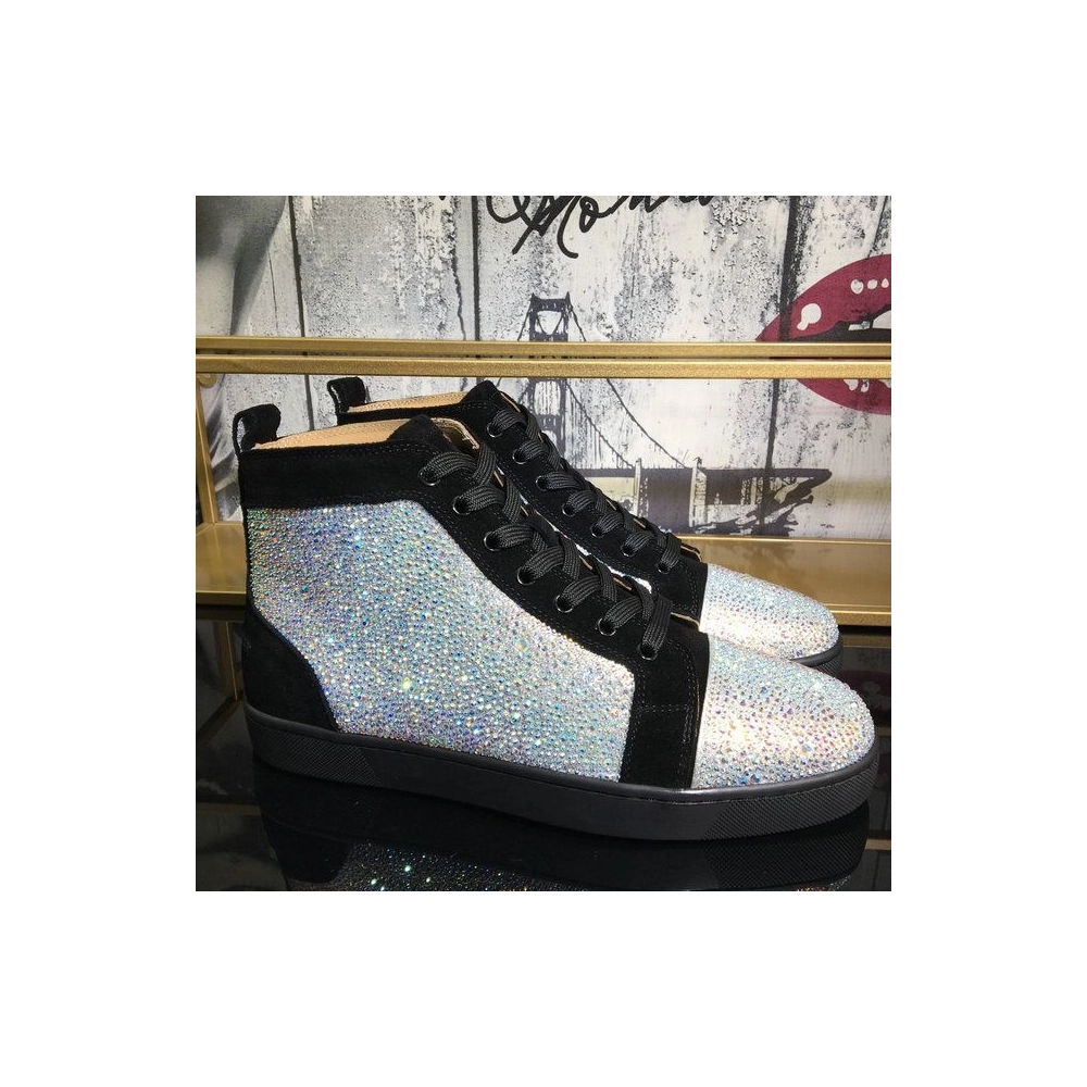 Replica Christian Louboutin Louis Strass High-Top Sneakers Veau Velours Black
