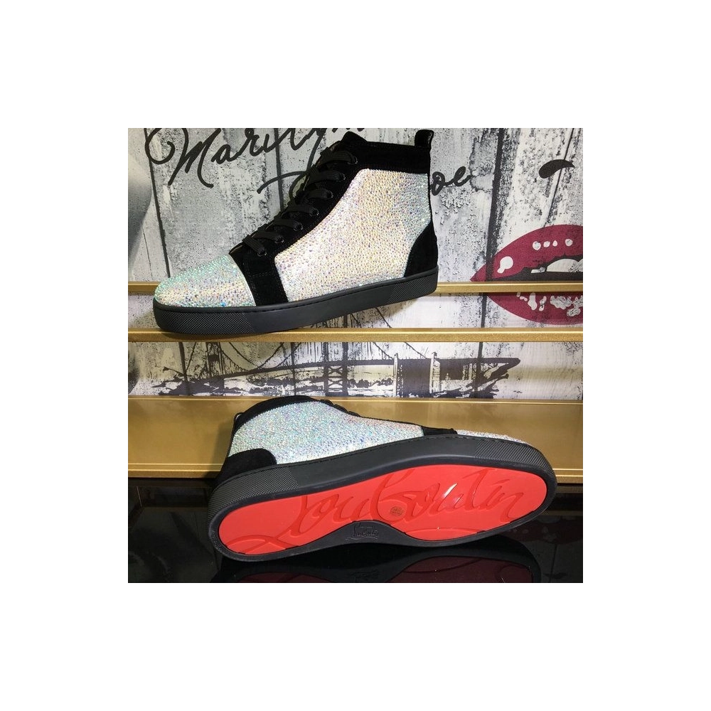 Replica Christian Louboutin Louis Strass High-Top Sneakers Veau Velours Black