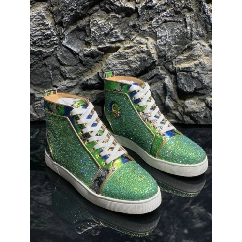 Cheap Christian Louboutin Louis Strass High-Top Sneakers Python Roccia Electric Green on Sale
