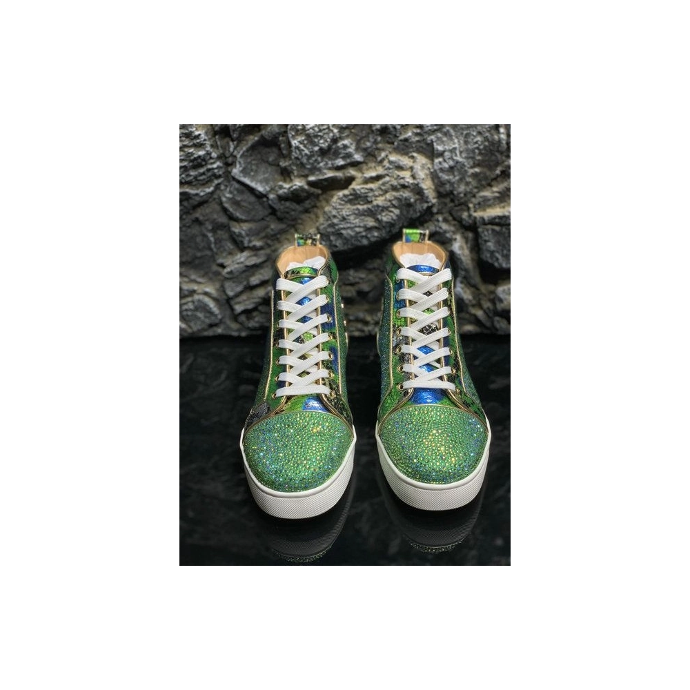 Cheap Christian Louboutin Louis Strass High-Top Sneakers Python Roccia Electric Green on Sale