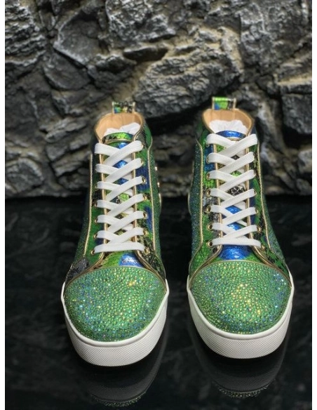 Cheap Christian Louboutin Louis Strass High-Top Sneakers Python Roccia Electric Green on Sale