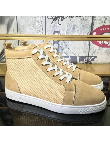 Christian Louboutin Louis Orlato High-Top Sneakers Suede Leather Sand Outlet Online