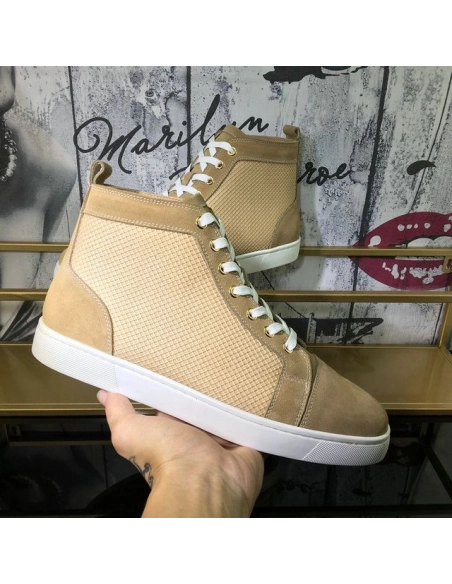 Christian Louboutin Louis Orlato High-Top Sneakers Suede Leather Sand Outlet Online