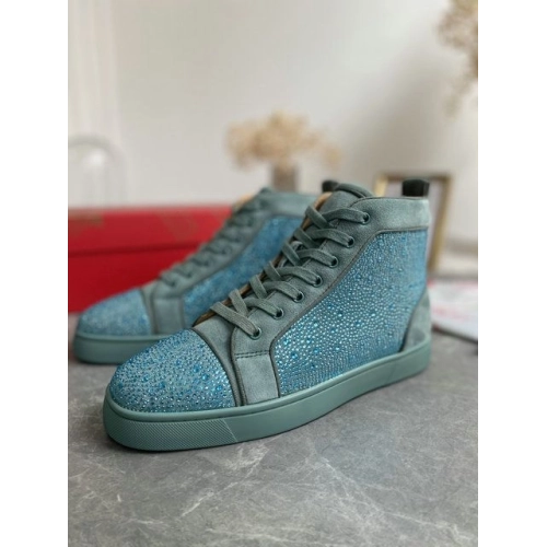 Replica Christian Louboutin Louis Strass High-Top Sneakers Veau Velous and Strass Blue