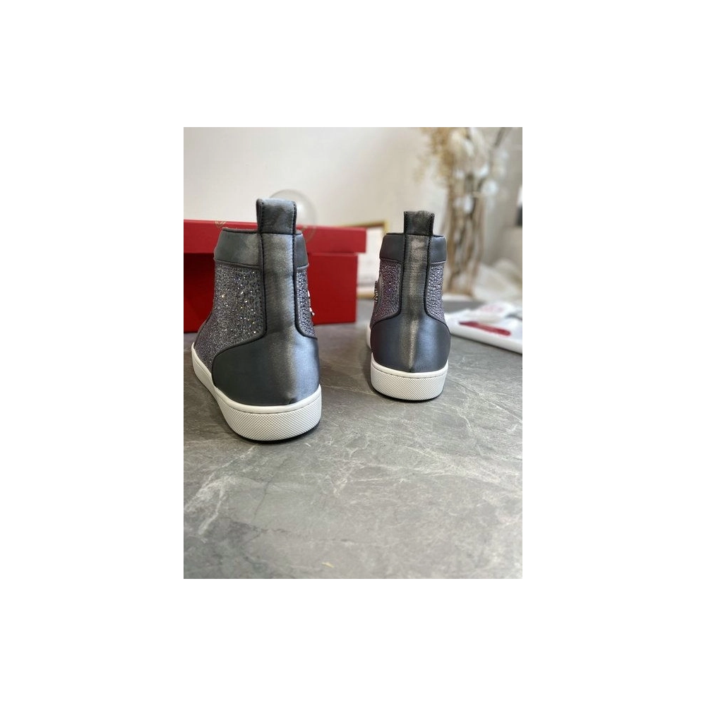 Knockoff Christian Louboutin Louis Strass High-Top Sneakers Leather and Strass Gray
