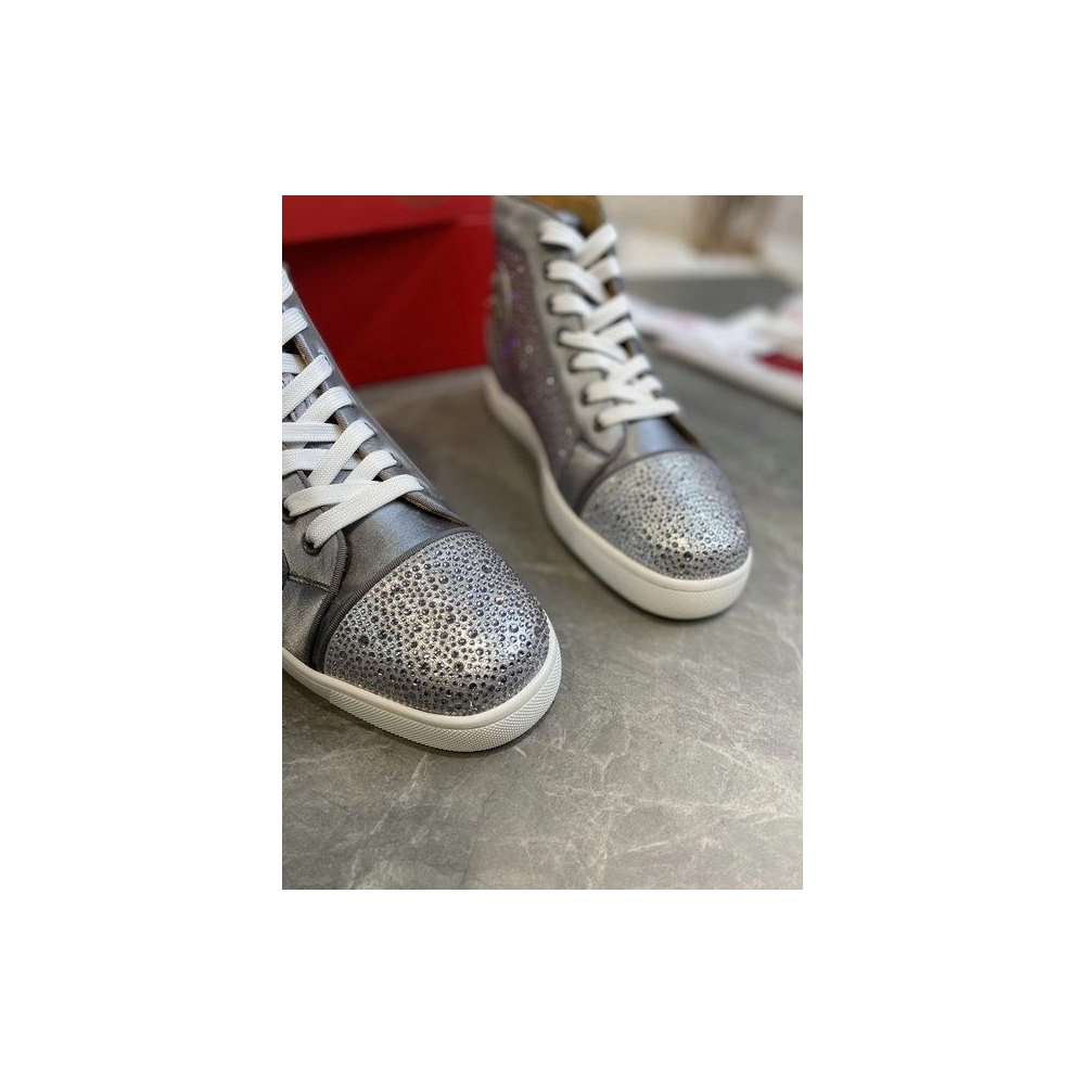 Knockoff Christian Louboutin Louis Strass High-Top Sneakers Leather and Strass Gray