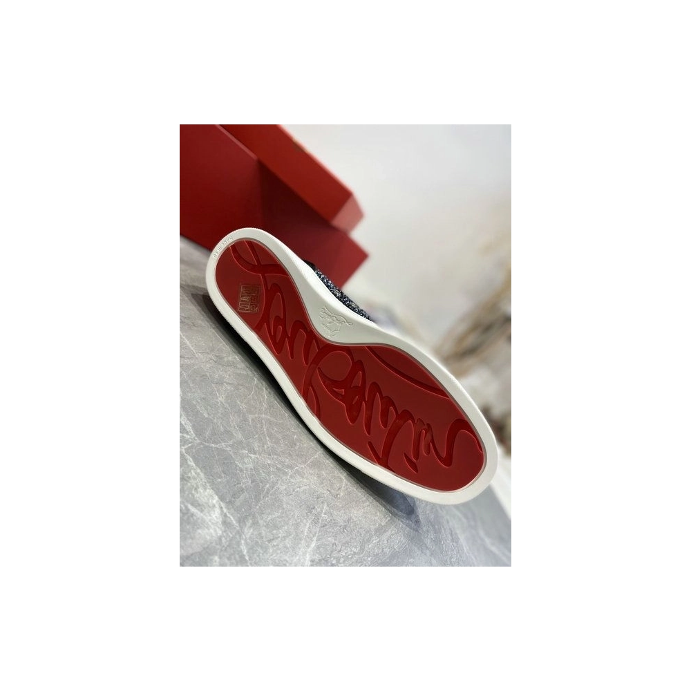 Fake Christian Louboutin Louis Strass High-Top Sneakers Leather and Strass Black