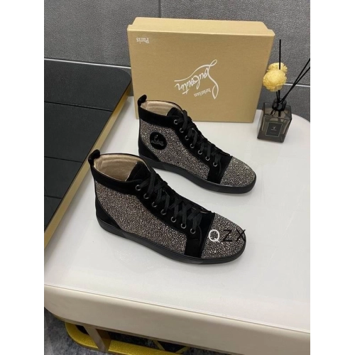 Replica Christian Louboutin Louis Strass High-top Sneakers Suede Black