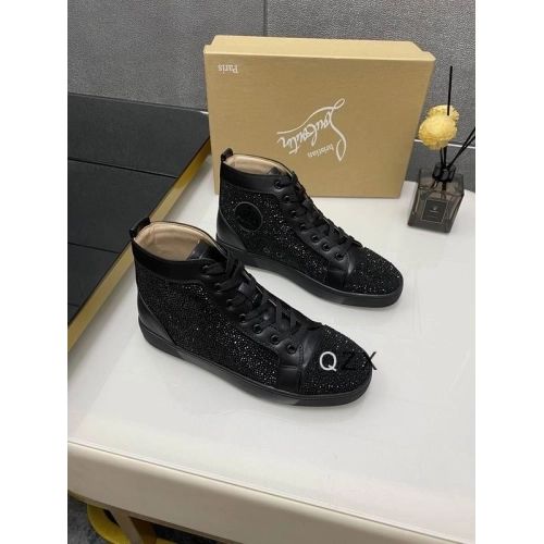 Fake Christian Louboutin Louis Strass High-top Sneakers Calfskin All Black