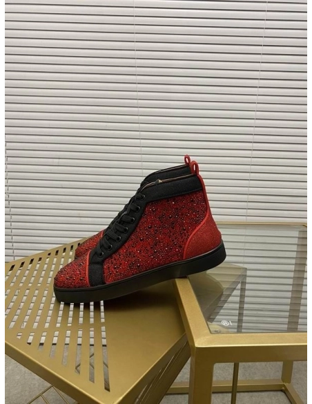Cheap Christian Louboutin Louis Orlato Flat Glitter High-Top Sneakers Sale Online,  Discount CL Shoes