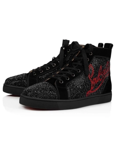 cheap Christian Louboutin Navy Louis Black/indiam Siam Strass Flat sale
