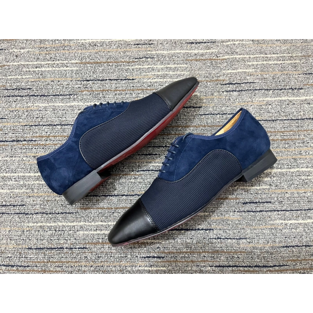 Cheap Christian Louboutin Greggo Oxfords Fabric Veau Velours And Leather Blue Black
