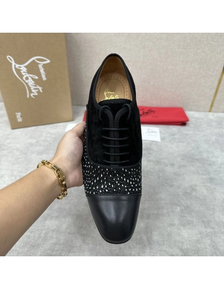 Replica Christian Louboutin Greggo Oxford Calf Leather Rhinestones and Velvet Black