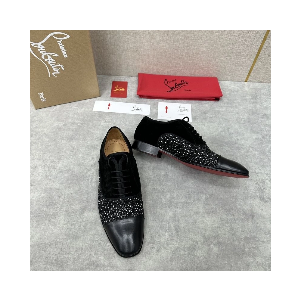 Replica Christian Louboutin Greggo Oxford Calf Leather Rhinestones and Velvet Black