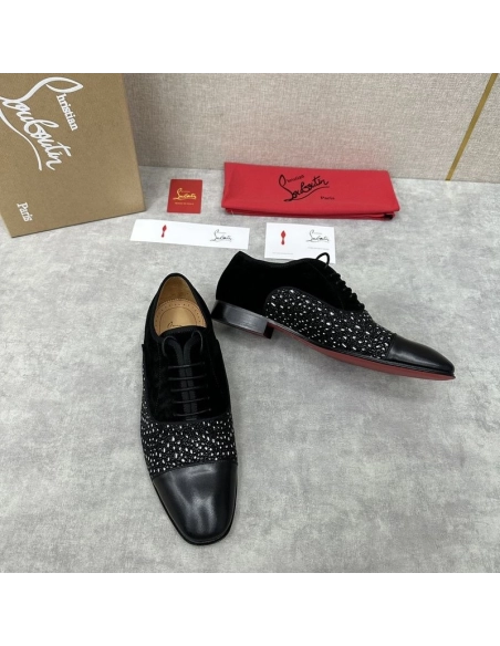 Replica Christian Louboutin Greggo Oxford Calf Leather Rhinestones and Velvet Black