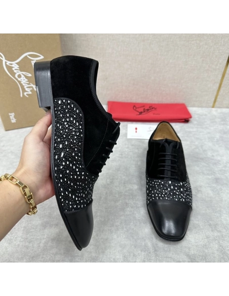 Replica Christian Louboutin Greggo Oxford Calf Leather Rhinestones and Velvet Black