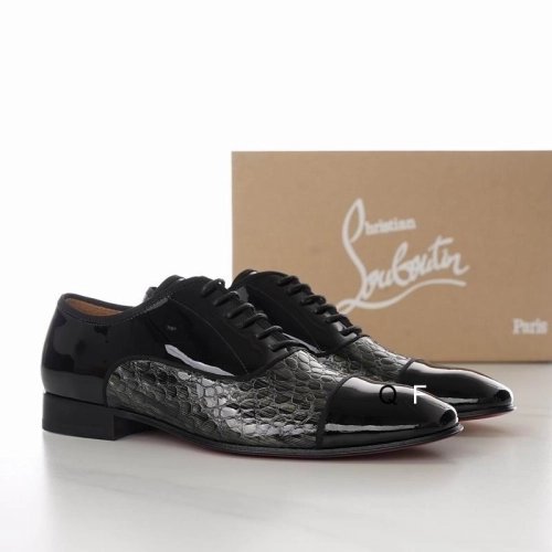 Knockoff Christian Louboutin Greggo Oxfords Crocodile Embossed Patent Leather Black Gray