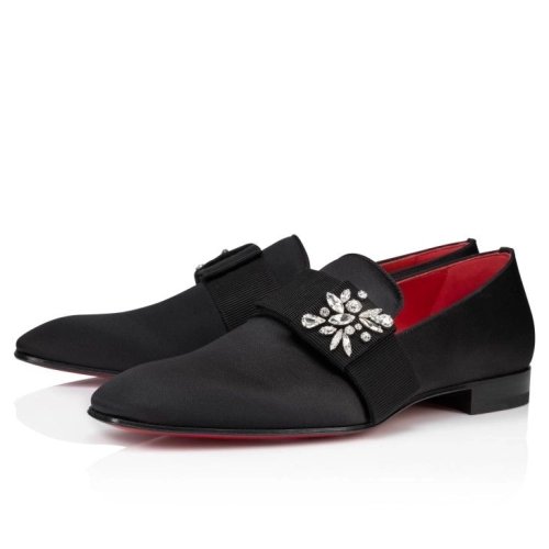 Cheap Christian Louboutin Dandelion Red Carpet Mocassins Crepe Satin Black Sale Online