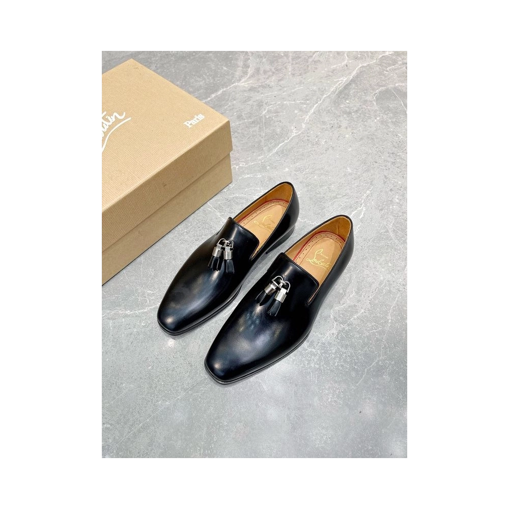 Fake Christian Louboutin Dandelion Tassel Loafers Patinated Calf Leather Black