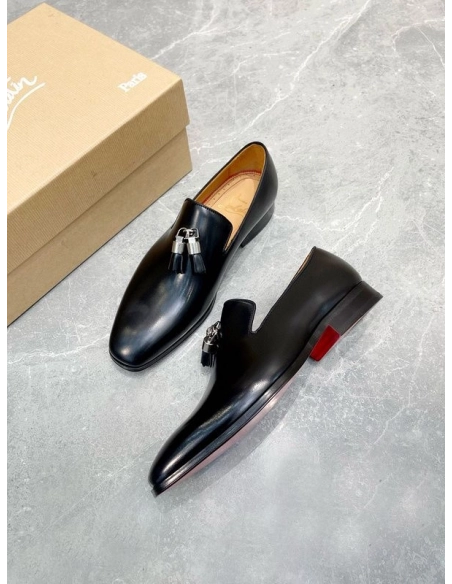Fake Christian Louboutin Dandelion Tassel Loafers Patinated Calf Leather Black