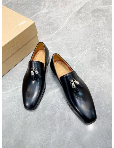 Fake Christian Louboutin Dandelion Tassel Loafers Patinated Calf Leather Black