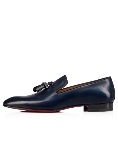 Discount Christian Louboutin Dandelion Tassel Loafers Patinated Calf Leather Marine Blue Outlet