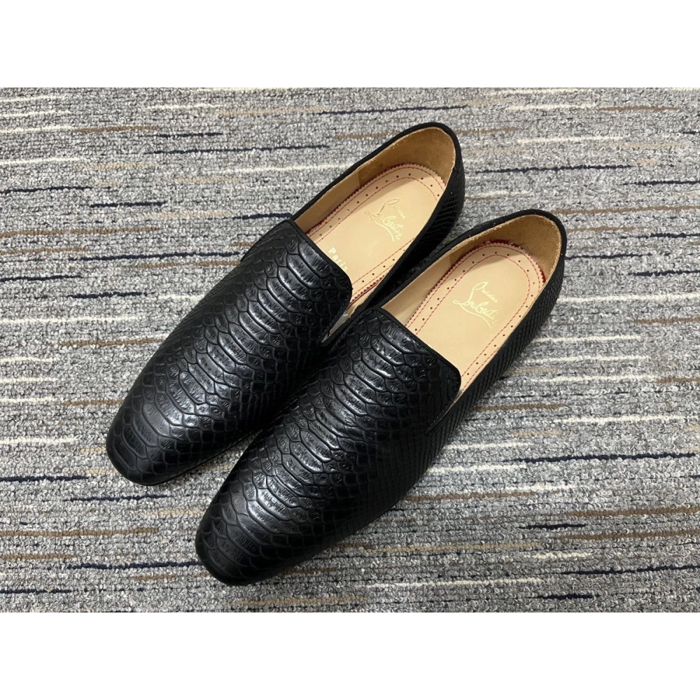 Replica Christian Louboutin Dandelion Loafers Python Leather Black, Fake CL Shoes
