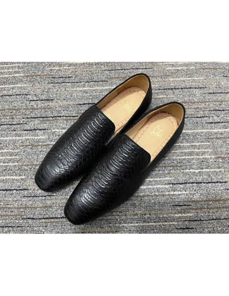 Replica Christian Louboutin Dandelion Loafers Python Leather Black, Fake CL Shoes